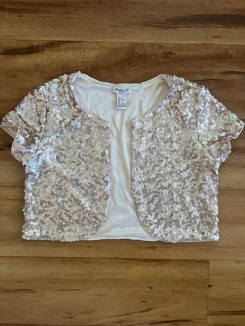 Forever 21 Girls Sequined Crop Jacket in Light Pink
